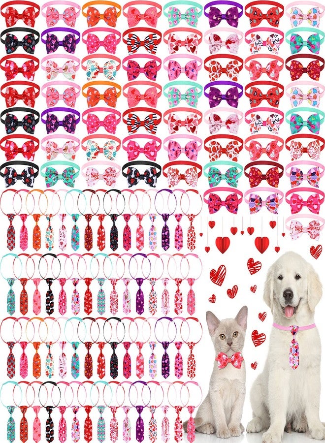 Eccliy 120 Pieces Valentines Day Dog Bow Tie Collar Set Valentines Dog Collar Bows Bulk Adjustable Pet Grooming Neckties for Large Medium Small Pet Cat Holiday Party Decoration Supply - Image 1